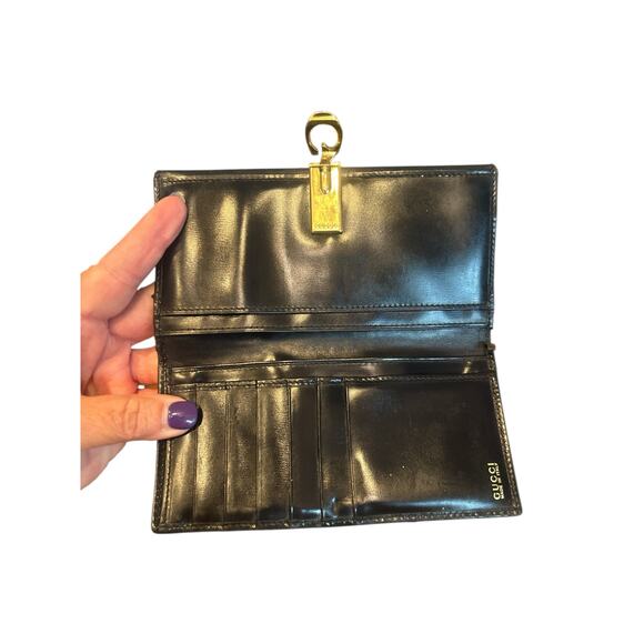 Gucci Y2K Vintage Black Patent Leather Wallet with Horsebit Clasp - Picture 7 of 11